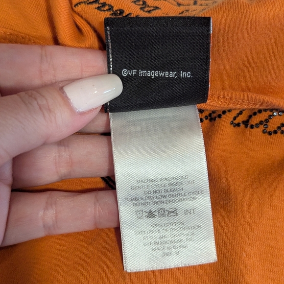 Vintage Y2K Harley-Davidson Women's Orange Top M Distressed Tee Bikercore 2000s - Picture 7 of 16